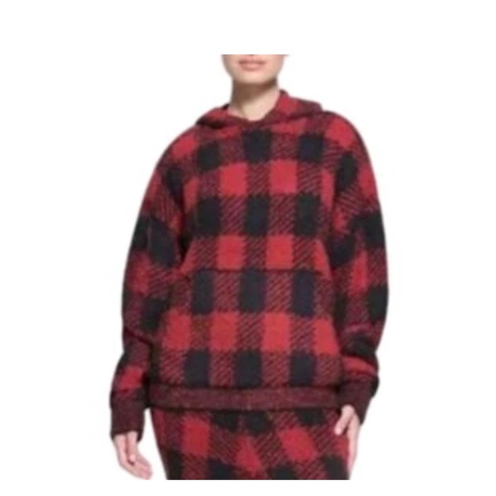 SKIMS Cozy Hoodie Style TPPLO4554 Brick Buffalo Check Sweater S M